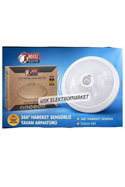 Horoz Electric 360 Sensörlü Tavan Armatür Beyaz Plastik 2xE27 Duy