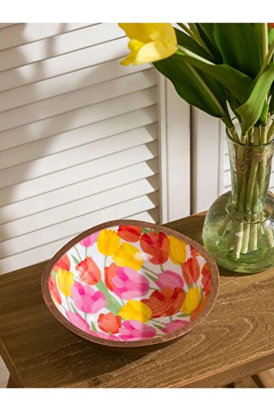 LC Waikiki Çiçek Printed Wooden Salad Bowl 20 cm (S6)
