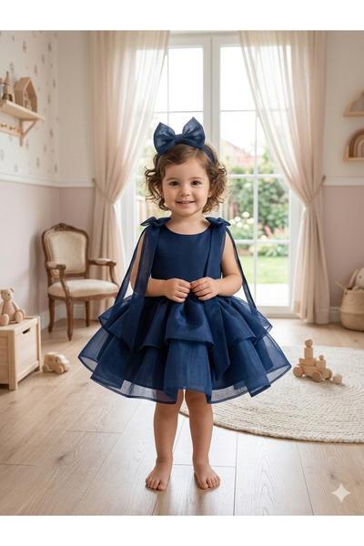 Queen tasarım Lacivert kız çocuk abiye bebek abiye doğumgünü elbisesi