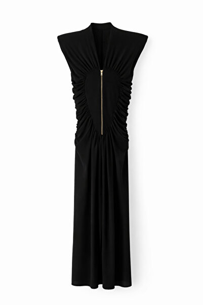 HAZELANNA Rochie maxi neagră cu corsaj în față