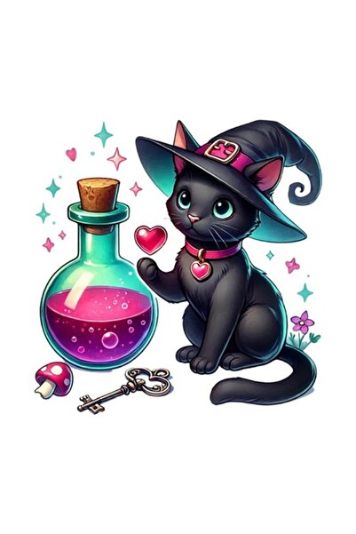 OEM Διακοσμητικό αυτοκόλλητο, Μάγισσα Γάτα, Μαύρο