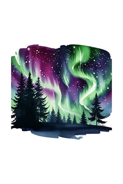 OEM Διακοσμητικό αυτοκόλλητο, Βόρειο Σέλας, Δέντρα, Πολύχρωμο