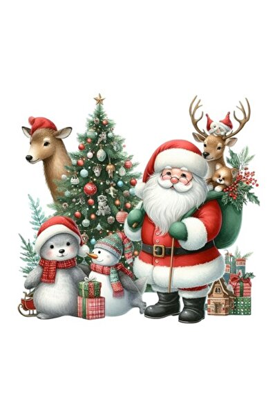 OEM Διακοσμητικό αυτοκόλλητο, Χριστούγεννα, Άγιος Βασίλης και ζώα, πολύχρωμο