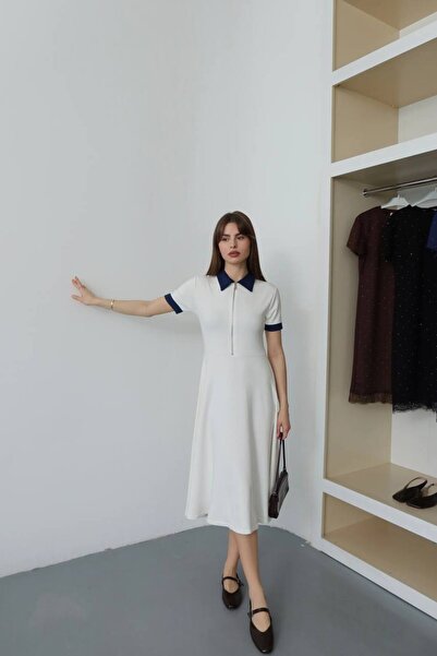 MİHRİZAR Zip Detail Paneled Modal Women's Midi Dress