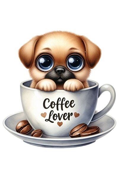 OEM Autocolant decorativ, câine, ceașcă de cafea, maro