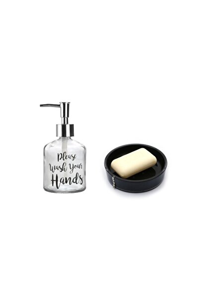 Bosphorus BATHROOM SET, WRITING GLASS LIQUID SOAP RACK AND ACRYLIC BLACK STON...