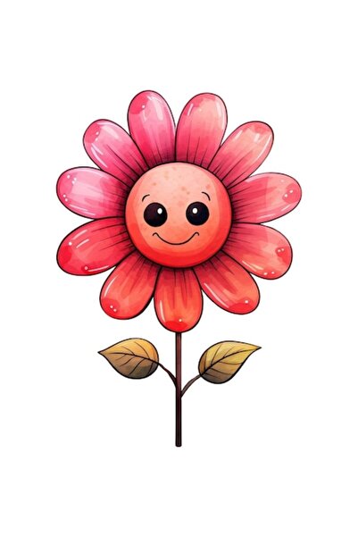 OEM Autocolant decorativ, floare drăguță și zâmbitoare, roșu