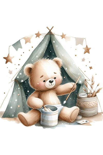 OEM Autocolant decorativ, Ursuleț cu cort, maro