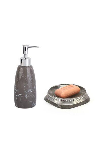 Bosphorus Liquid Soap Dispenser and Soap Dispenser Double Bathroom Set, Stone...