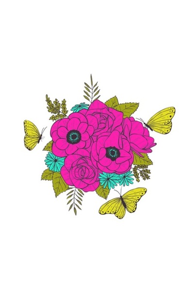 OEM Διακοσμητικό αυτοκόλλητο, μπουκέτο λουλουδιών, τιρκουάζ ροζ, 60 εκ.