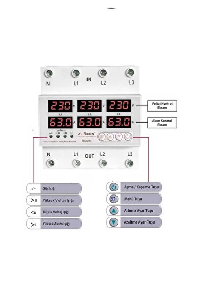 Rcon Trifaze Akım ve Voltaj Koruyucu 63A Regülatör