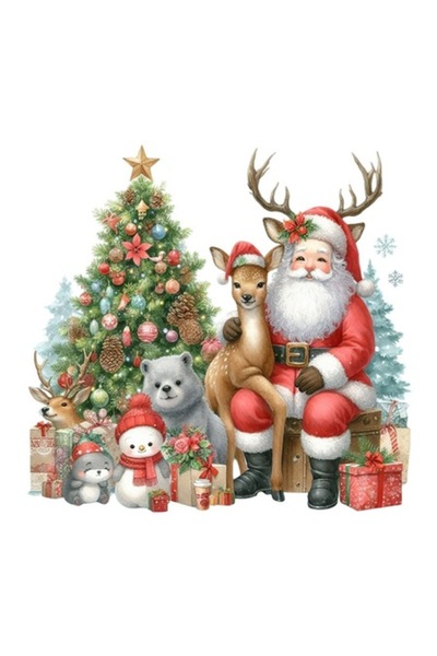 OEM Διακοσμητικό αυτοκόλλητο, Χριστούγεννα, Άγιος Βασίλης και ζώα, πολύχρωμο