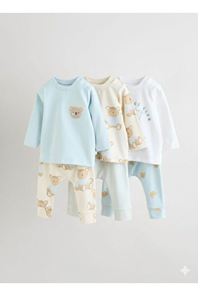 Next Baby Cotton Lu Ayar Patterned Long Sleeve 3-Piece Top and Bottom Set