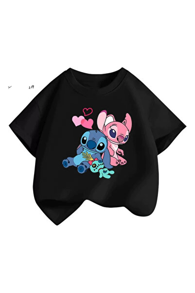 Bidani تيشيرت بناتي أسود اللون بتصميم شخصية ستيتش الفضائية الكرتونية، مقاسات ...