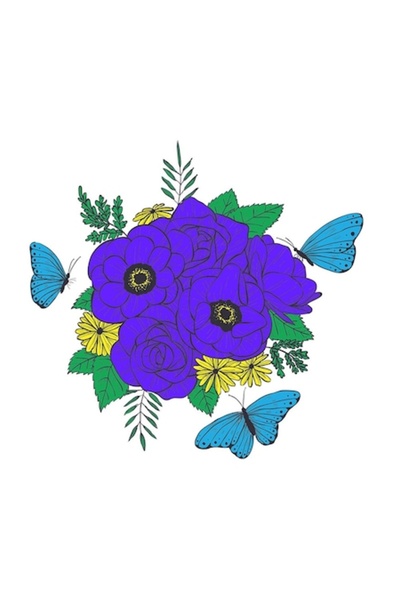 OEM Διακοσμητικό αυτοκόλλητο, μπουκέτο λουλουδιών, μπλε