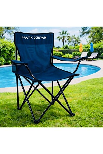 pratikdunyam Kamp Sandalyesi Katlanır Piknik Sandalye Bardaklıklı lacivert