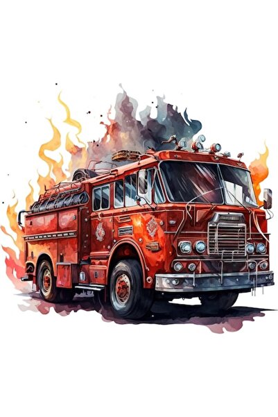 OEM Autocolant decorativ, Mașină de pompieri, Roșu-Negru, 66 cm