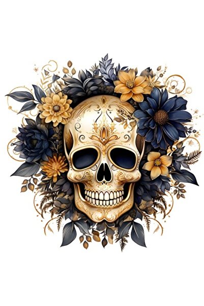 OEM Διακοσμητικό αυτοκόλλητο, Λουλουδάτο κρανίο, 60 εκ.