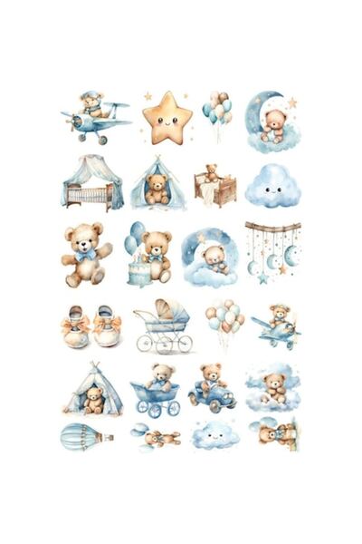 OEM Διακοσμητικό αυτοκόλλητο, μωρό, αστέρια, αρκουδάκια, μπαλόνια, πολύχρωμα