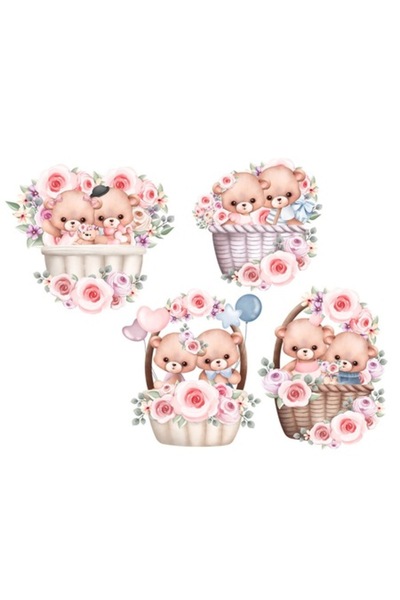 OEM Autocolant cu ursuleți drăguți într-un coș cu flori