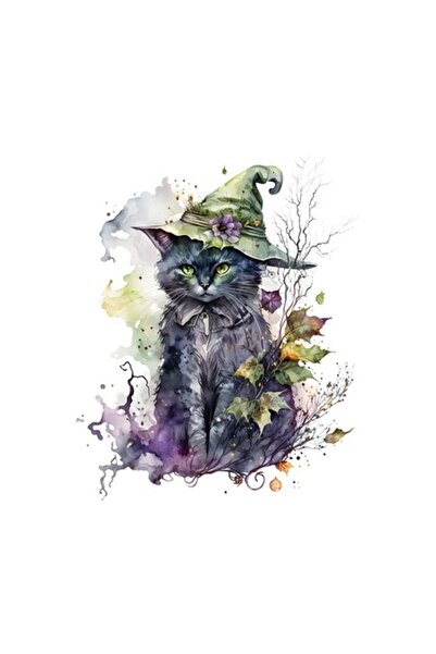 OEM Διακοσμητικό αυτοκόλλητο, Μάγισσα Γάτα, Πολύχρωμο