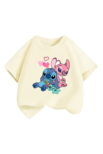 Bidani تيشيرت للأولاد بتصميم ستيتش الفضائي الكرتوني، بيج، مقاسات من 3 إلى 13 سنة