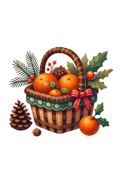 OEM Διακοσμητικό αυτοκόλλητο, Χριστούγεννα, Καλάθι με φρούτα, Πολύχρωμο