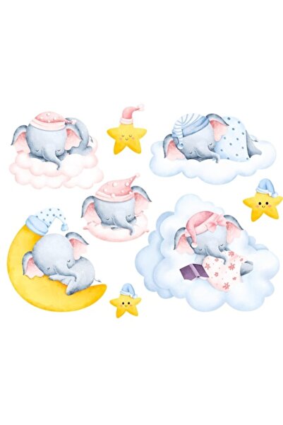 OEM Autocolant decorativ, Elefanți adormiți, Lună, Nori, Stele
