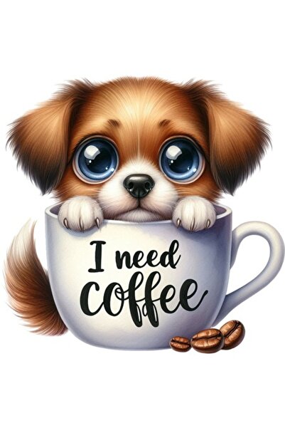 OEM Autocolant decorativ, câine, ceașcă de cafea, maro