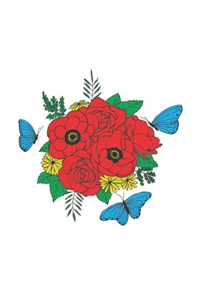 OEM Διακοσμητικό αυτοκόλλητο, μπουκέτο λουλουδιών, κόκκινο