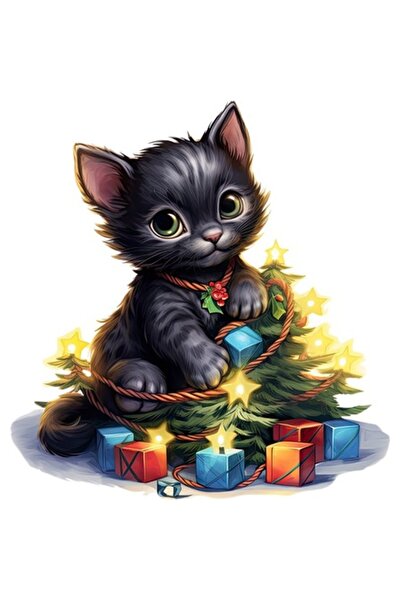 OEM Διακοσμητικό Αυτοκόλλητο, Γάτα, Χριστούγεννα, Μαύρο