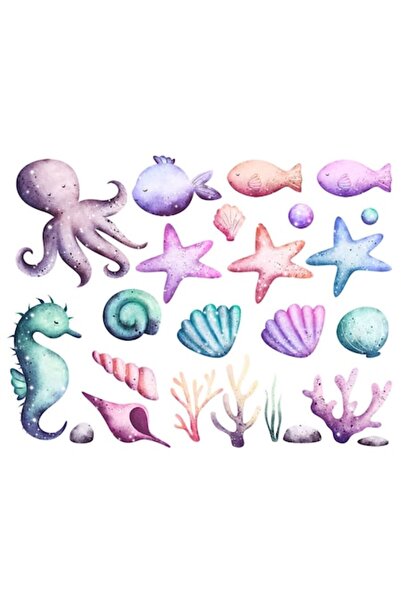 OEM Διακοσμητικό αυτοκόλλητο, υδρόβια ζώα, κοχύλια, ψάρια