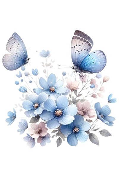 OEM Autocolant decorativ, Flori și fluturi, albastru