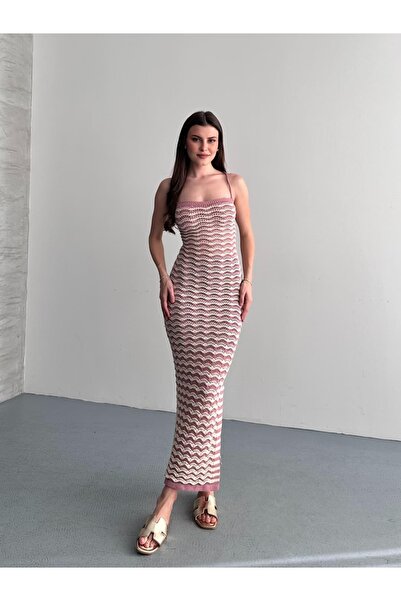 Denivy Glittery Back Strap with Crisscross Straps Laces Knit Dress