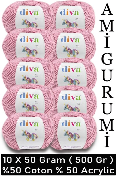 Diva İplik Divagurumi 2130 Light Pink (Pack of 10) - 500 Gr - Amigurumi Yarn
