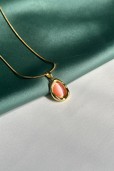 Berilya Aksesuar Asymmetrical Steel Necklace with Opal Stone