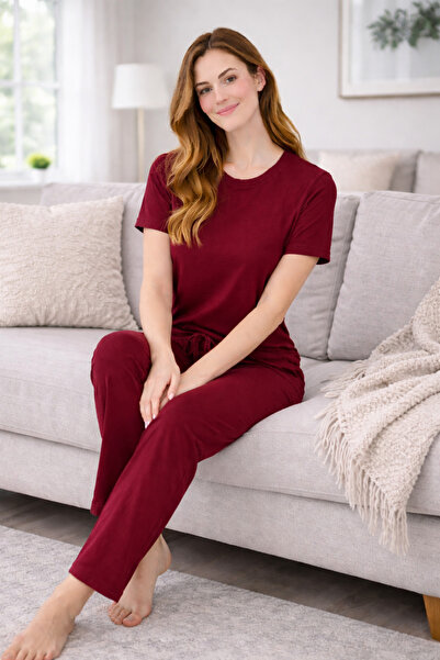 ModaLeaf Burgundy Short Sleeve Cotton Lu Women's Pajama Set