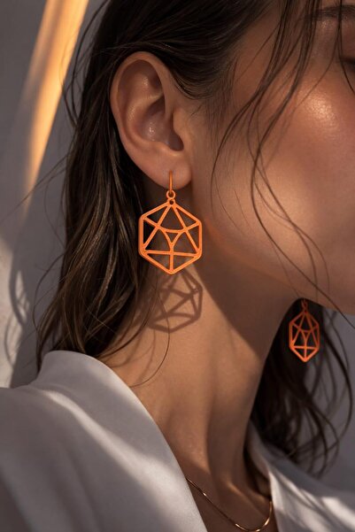 Onflow أقراط هكسا برتقالية هندسية - أقراط نسائية بتصميم سداسي عصري