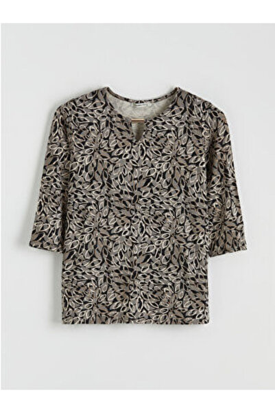 LC Waikiki M1 Sezon Black Crew Neck Patterned Blouse