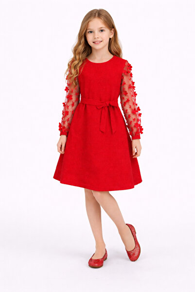 Nacar Kız Çocuk Dantel Detaylı Uzun Kollu Elbise 23 Nisan 29 Ekim Gösteri Kıy...