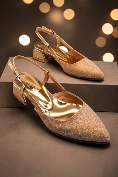 HFKY Tocuri aurii cu sclipici, cu spatele deschis, clasice pentru femei panto...