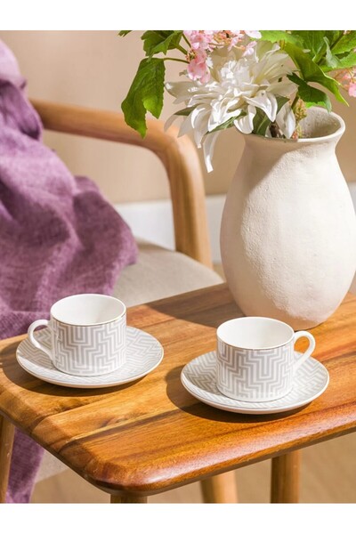 LC Waikiki LCW HOME Gri Baskılı 2 Kişilik Porselen Kahve Fincan Takımı 90 Ml