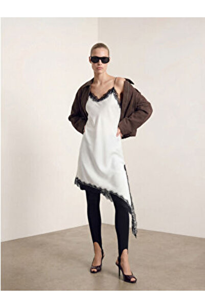 LC Waikiki M1 Sezon White Lace Detailed Rope Strap Asymmetrical Satin Blouse