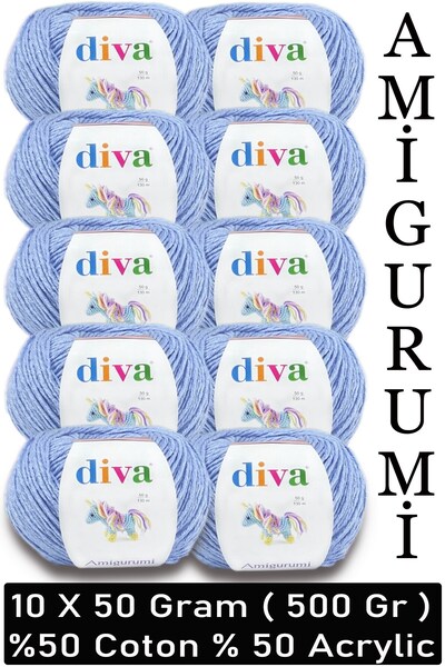 Diva İplik Divagurumi 214 Bebe Mavi ( 10 lu Paket ) - 500 Gr -Amigurumi İpi