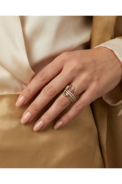 Milacojewelry Çoklu Görünümlü Gold Renk Zirkon Taşlı Kadın Yüzük – Ayrılabili...