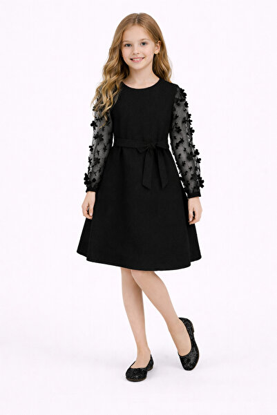 Nacar Kız Çocuk Dantel Detaylı Uzun Kollu Elbise 23 Nisan 29 Ekim Gösteri Kıy...