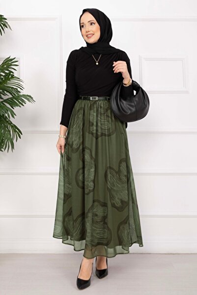 Blue Morpho Trend Pattern Belt in Lined Chiffon Skirt