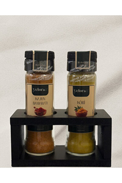 yelora Siyah Stand Hediyeli 2’li Baharat Seti Kajun 60g + Köri 50g Cam Şişe A...