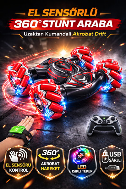 YILDIRIM OYUNCAK Uzaktan Kumandalı El Sensörlü 360° Stunt Araba 30cm – Işıklı...