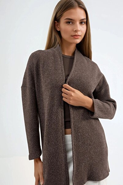 Hiccup Busem Open Collar Rib Knit Knitted Long Cardigan